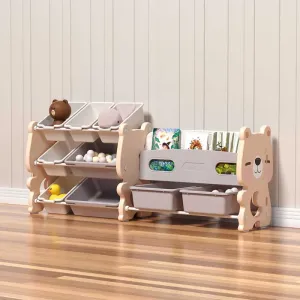 Комбиниран пластмасов скрин за съхранение на играчки и книги - Розово мече